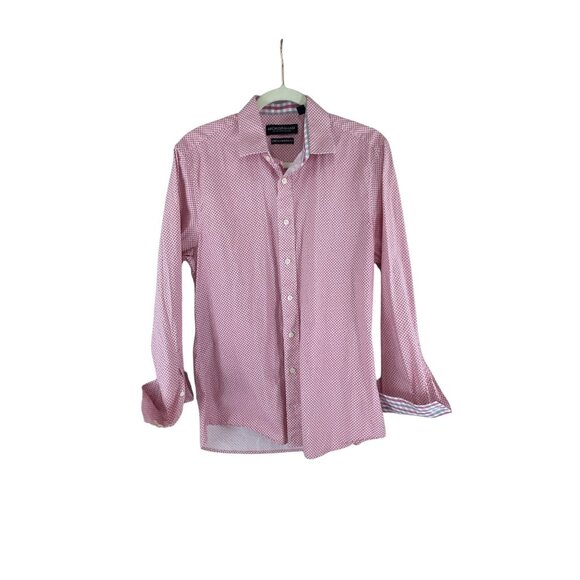Nick Graham Mens Stretch Modern Fit Pink White Long Sleeve Button-Up Shirt Sz M - Picture 10 of 12